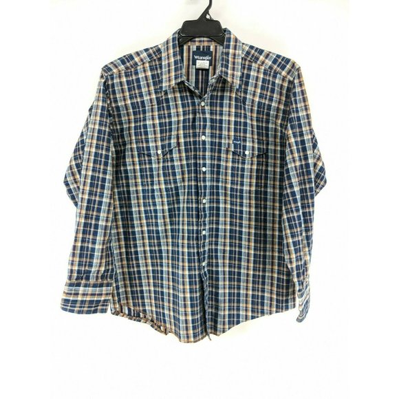 Wrangler Other - Wrangler Pearl Snap Western Shirt Men's SIze XL Blue Plaid